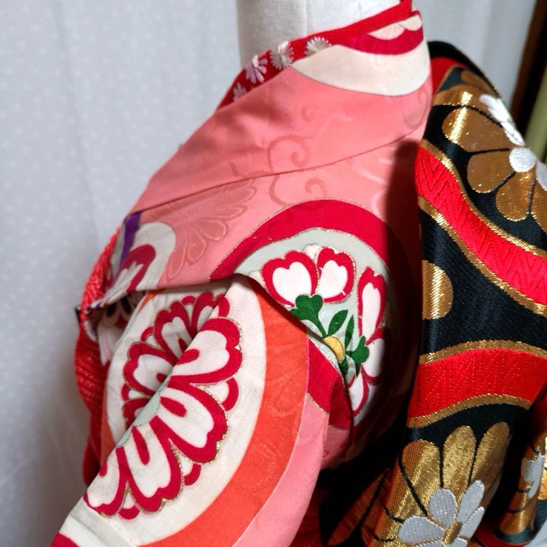 七五三　7歳　アンティーク正絹着物　正絹袋帯　長襦袢　小物セット