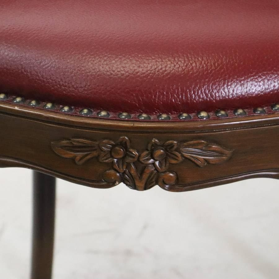 値下ロココ調 バニティチェア ドレッサー用椅子 木製フレーム 彫刻 鋲打ち