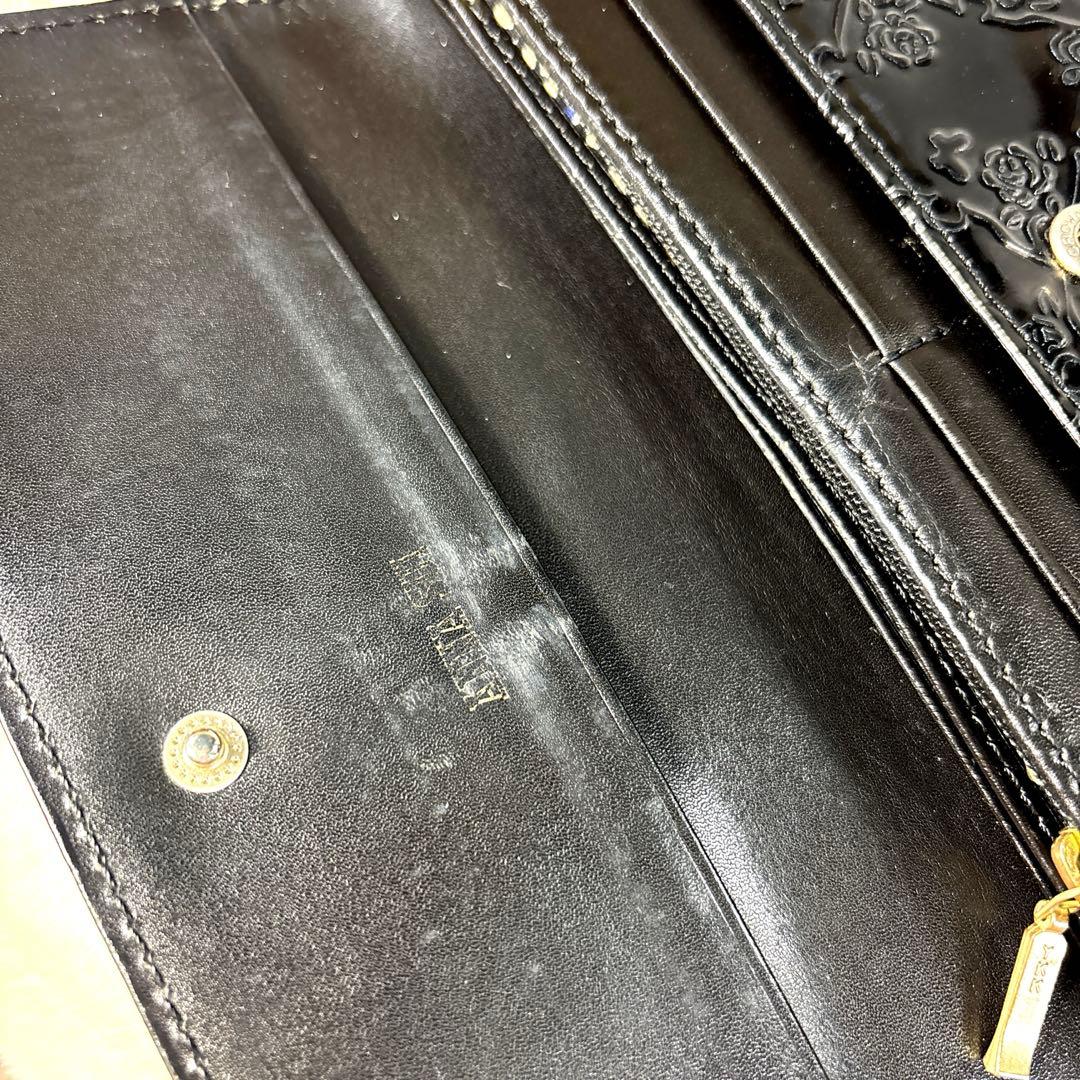 あ*を様 ANNA SUI アナスイ　二つ折り財布　がま口　バラ　エナメル　ブラ