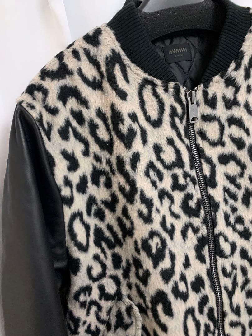 Lサイズ◎MMMM 羊革 ラムレザー切替 レオパード柄 MA-1 ジャケット 豹