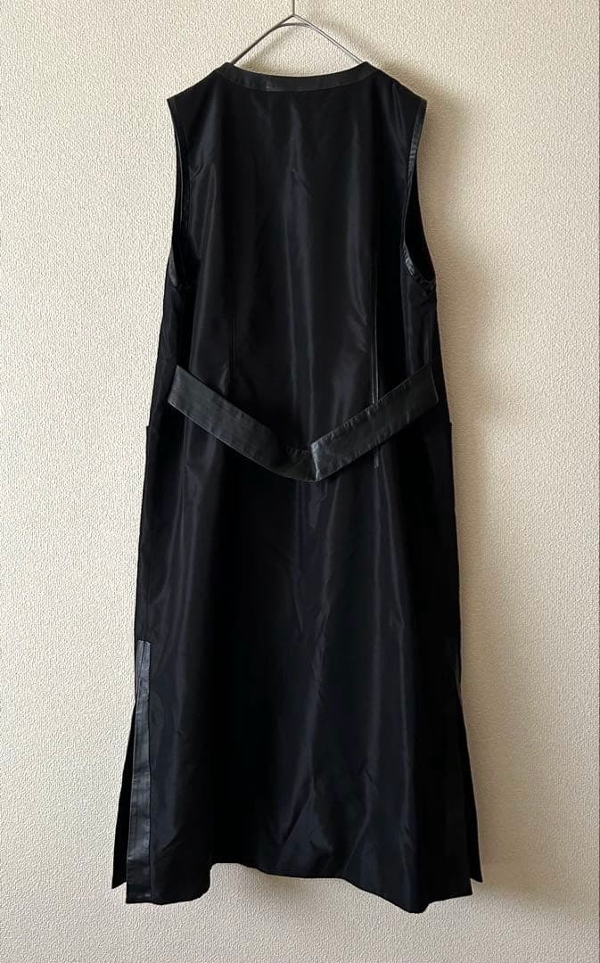 希少✨ヴィンテージ ロングジレ　ラムレザー　羊革　切り替えジレ　黒　一点物