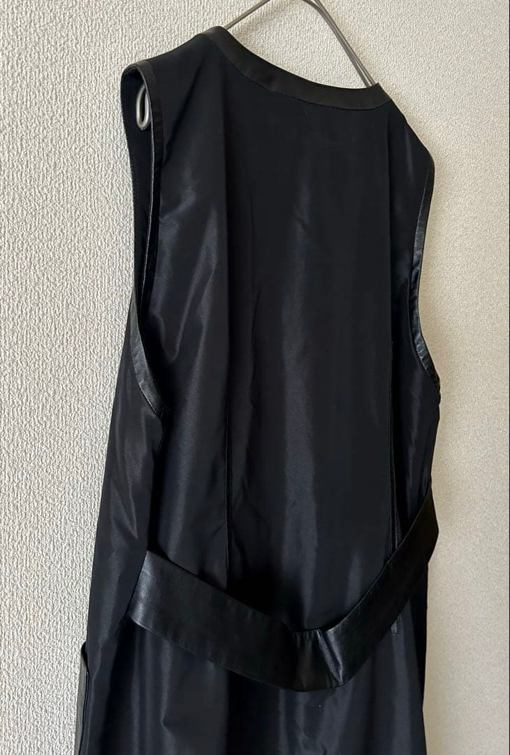 希少✨ヴィンテージ ロングジレ　ラムレザー　羊革　切り替えジレ　黒　一点物