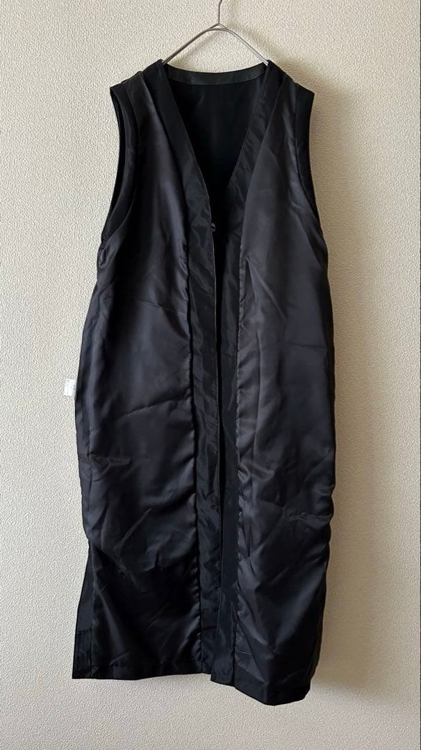 希少✨ヴィンテージ ロングジレ　ラムレザー　羊革　切り替えジレ　黒　一点物