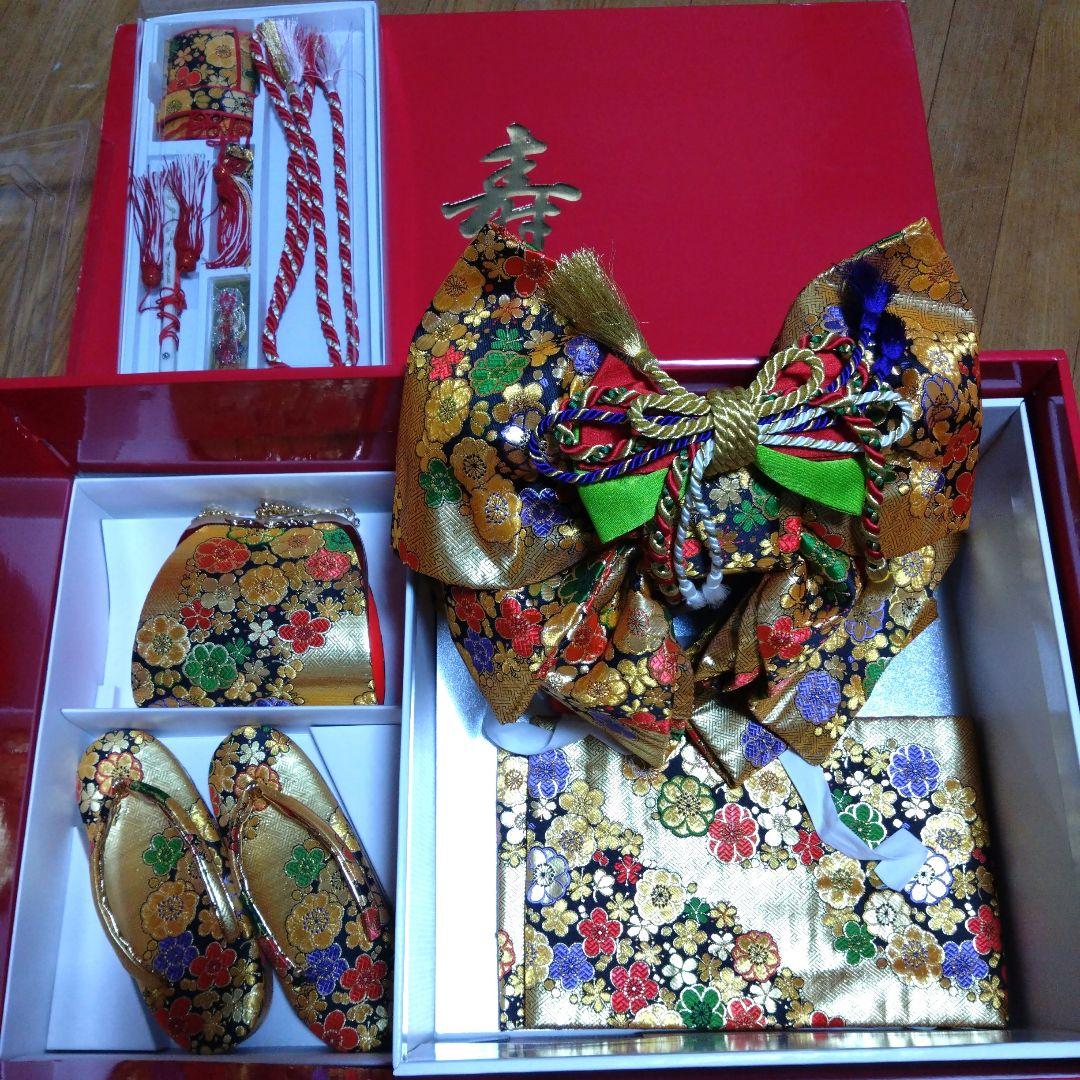 美品★大寸七歳★金と花★帯草履バックはこせこ