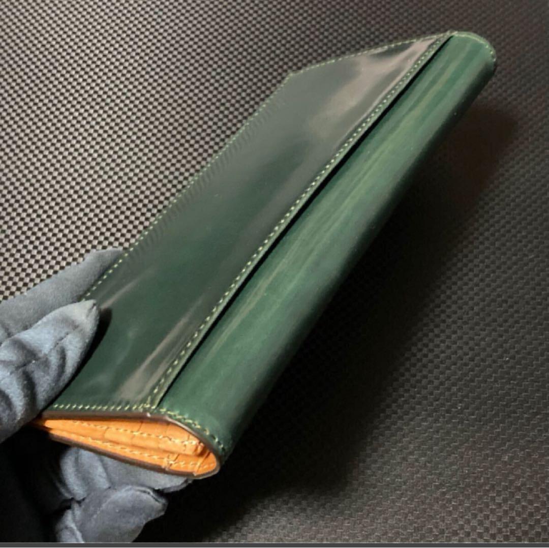 シェルコードバン ロカド 二つ折り 長財布 小銭入れ 馬革 ダークグリーン