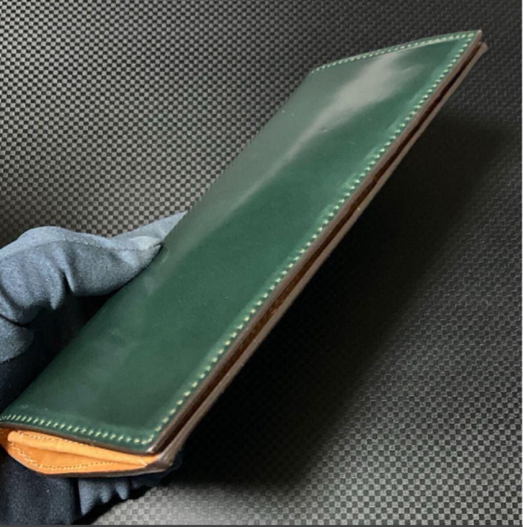 シェルコードバン ロカド 二つ折り 長財布 小銭入れ 馬革 ダークグリーン