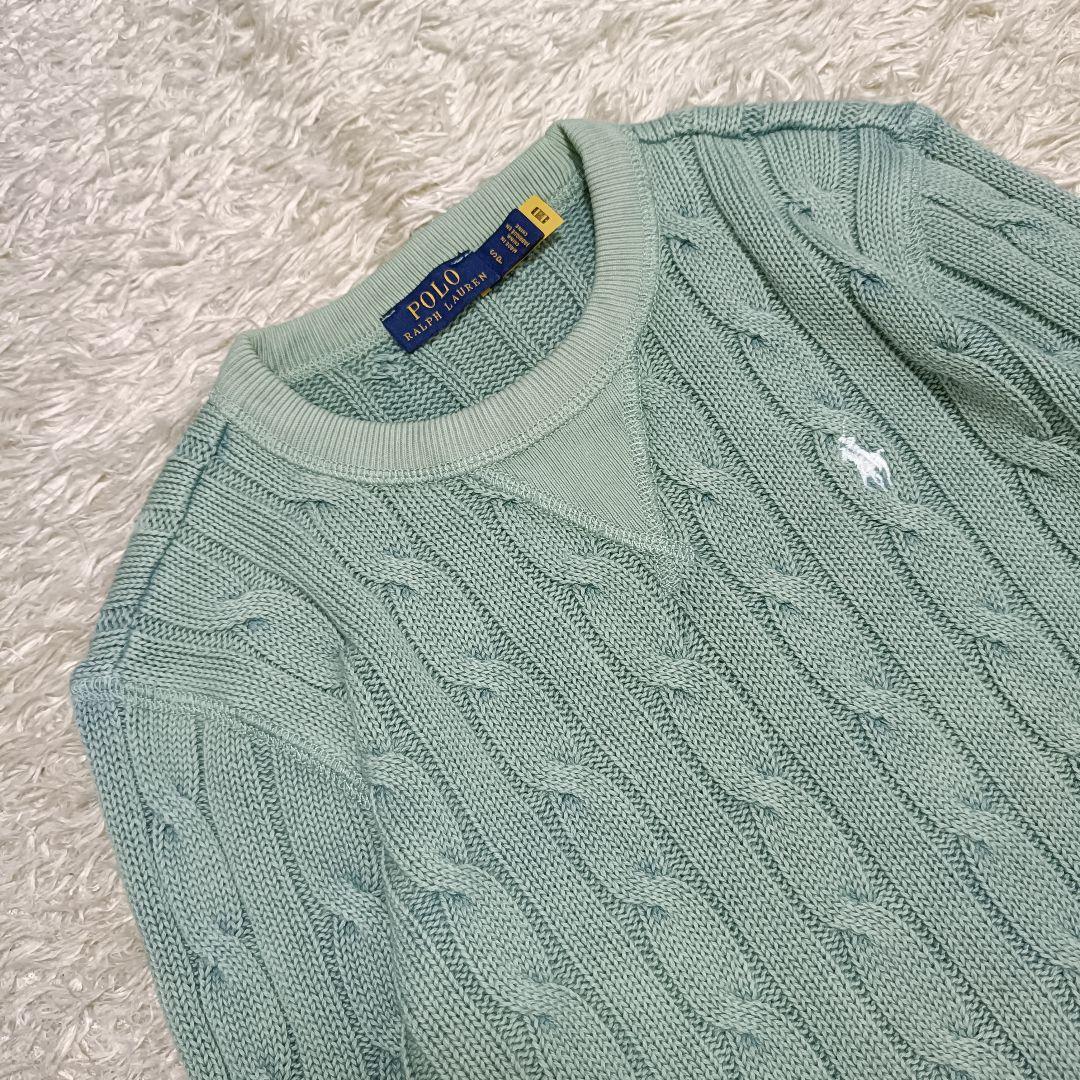 【希少カラー】ラルフローレン コットンケーブルニット 色落ち加工 くすみグリーン