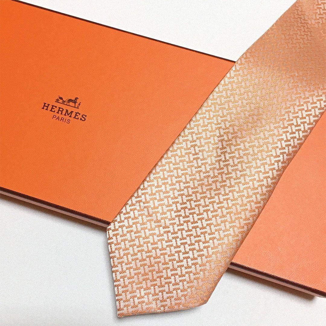 未使用級 H織りタイ ファソネH柄 エルメス HERMES ネクタイ オレンジ