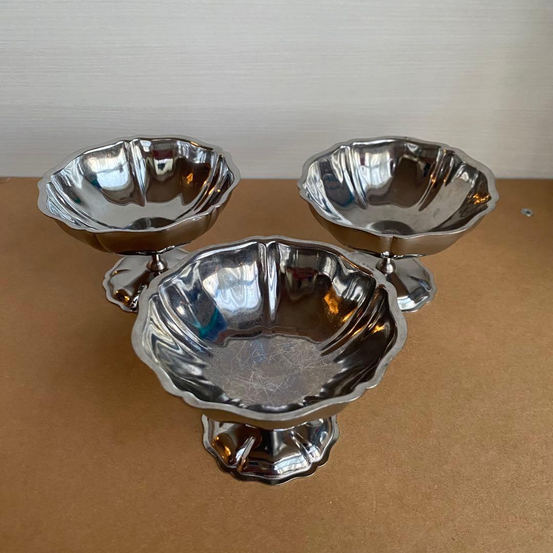 フランスアンティーク　花リム　アイスクリーム　カップ　3個