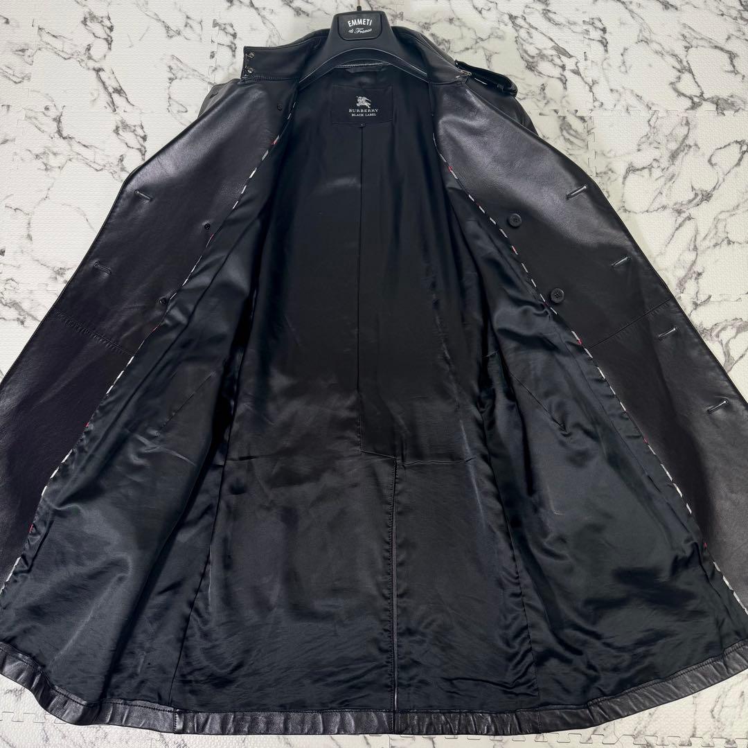 美品◎バーバリーブラックレーベル　レザートレンチコート　ノバチェック　ブラック