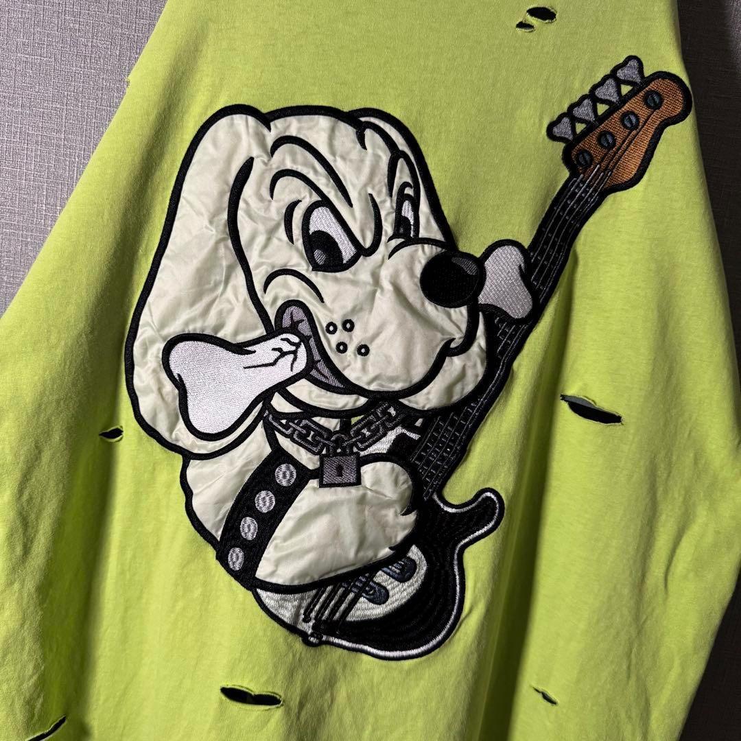 GALFY レイヤード風 ロンT ヴィンテージ加工 ボーダー バックデカロゴ L