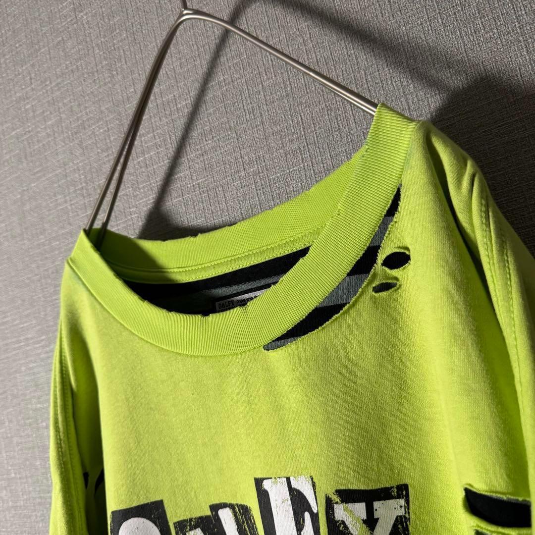 GALFY レイヤード風 ロンT ヴィンテージ加工 ボーダー バックデカロゴ L