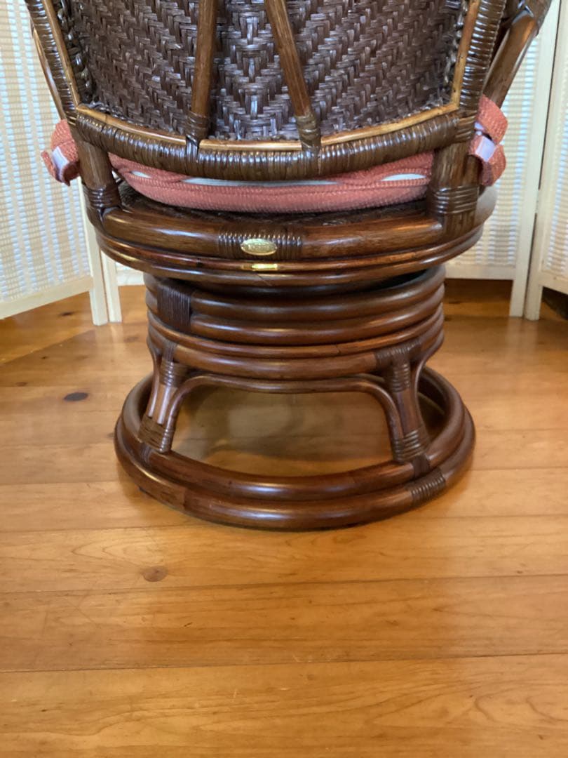 [まかほり] Kazama アームチェア　回転式　ラタン　籐椅子