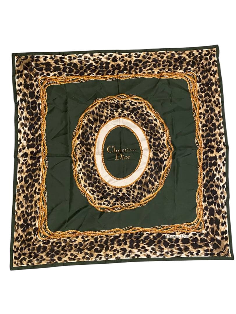 ディオール　スカーフ　ヒョウ柄　カーキ