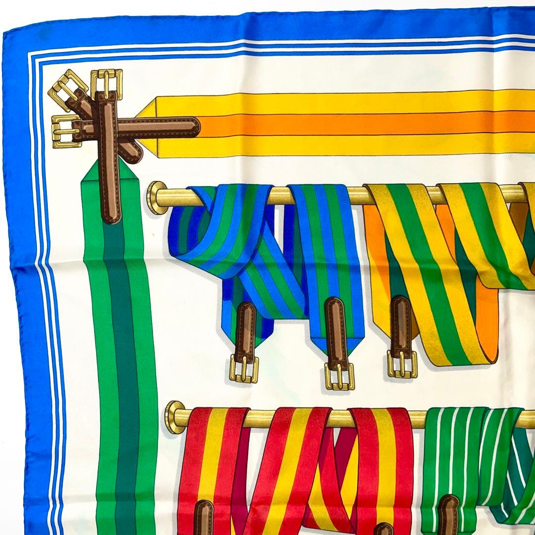 カルネ　エルメス　シルク　87cm スカーフ　ブルー　M
