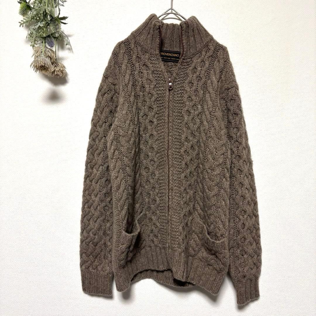 高級ヤク100% PROVENZANO ケーブルニットカーディガン ブルゾン S