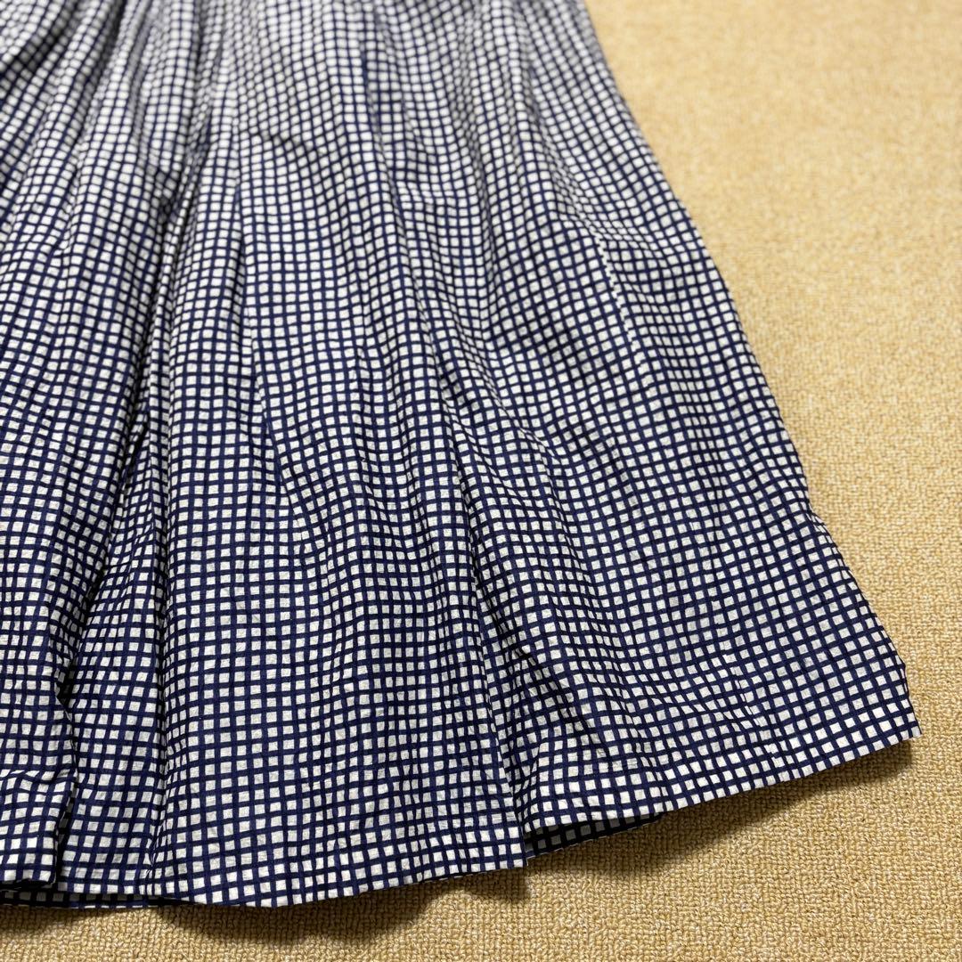 マダマダ 藍染め フレアスカート チェック 総柄 ギャザー