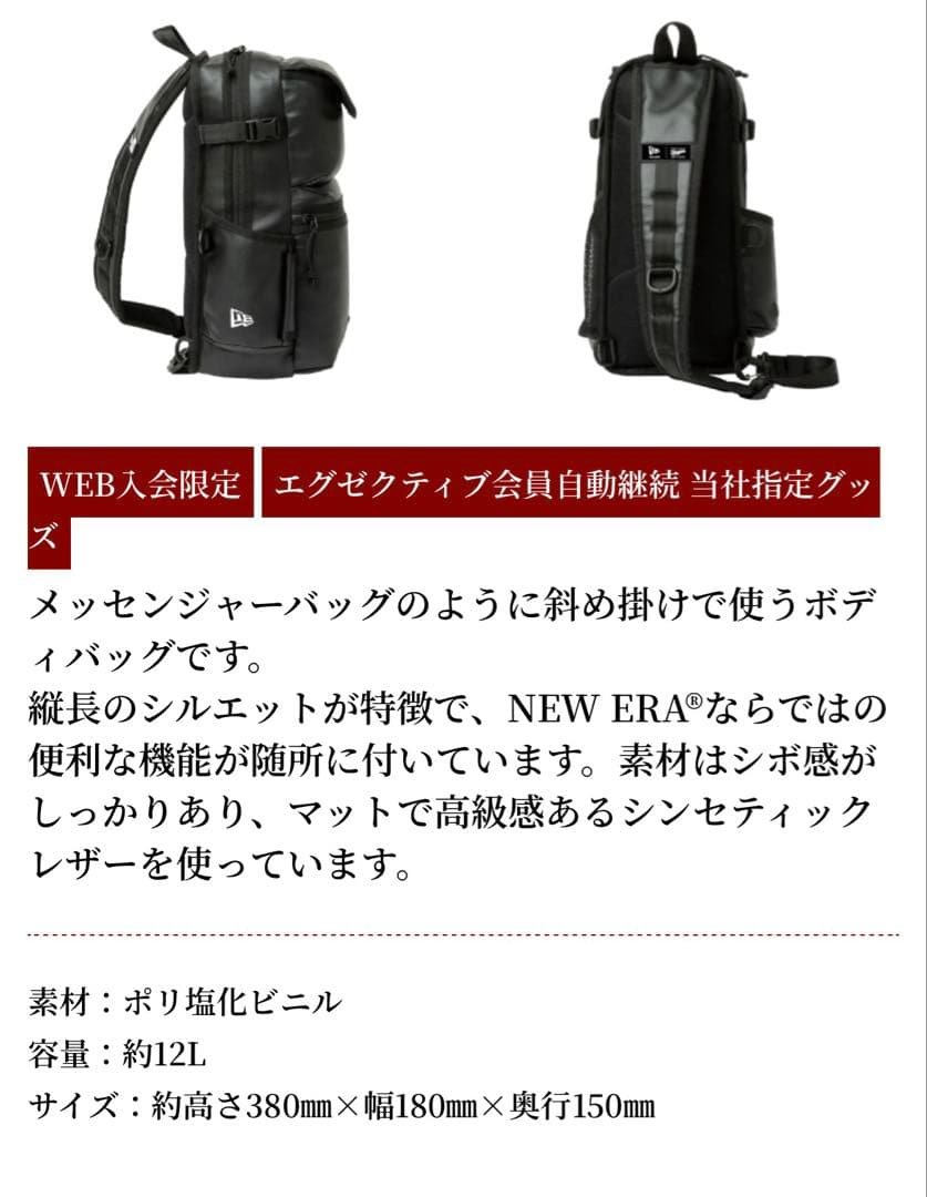 【未使用】NEW ERA ボディバッグ 約12L 中日ドラゴンズ会員特典