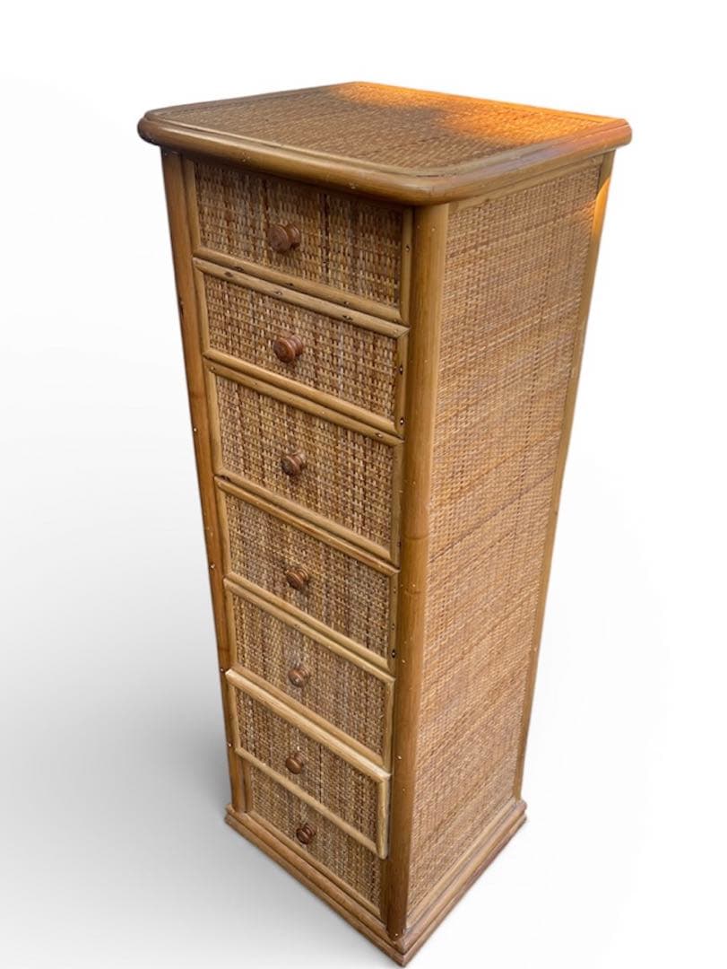 ビンテージ ラタン 7段チェスト 引き出し収納 籐家具
