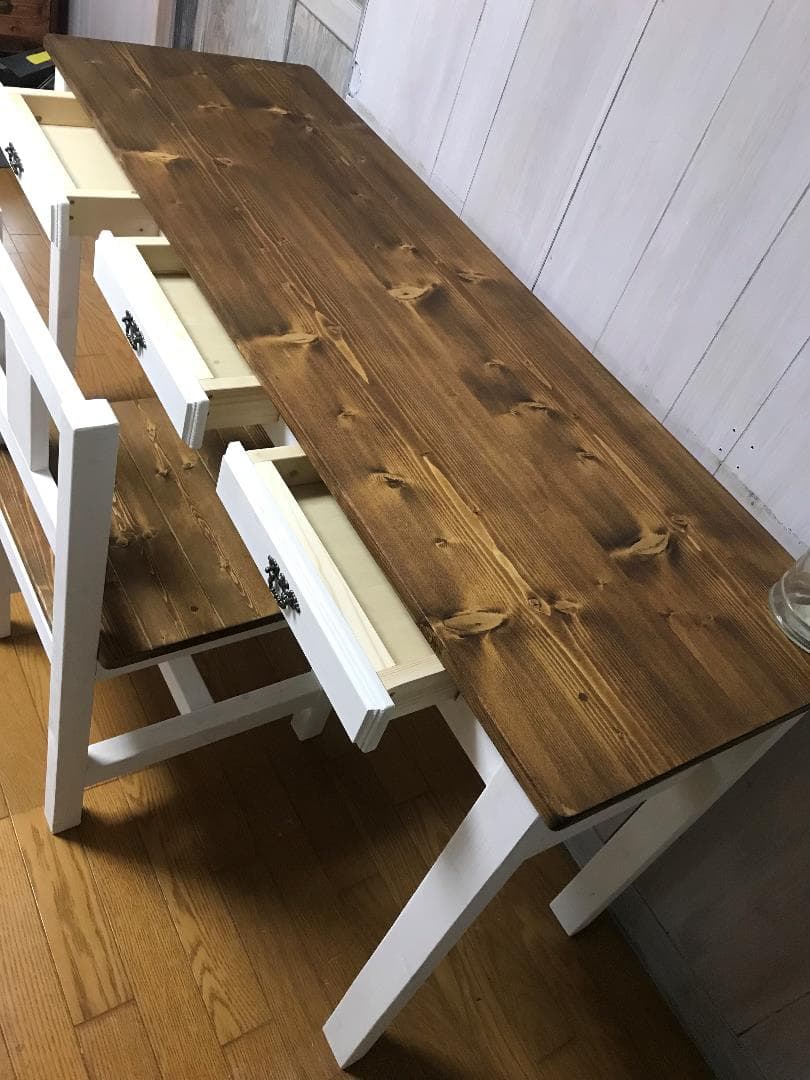 受注製作★ツートン家具☆ミシンテーブル☆事務机【1400】引き出し３杯・棚付☆