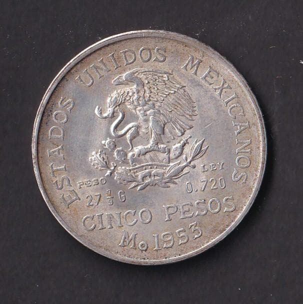 メキシコ　５ペソ大型銀貨　イダルゴ 1953年