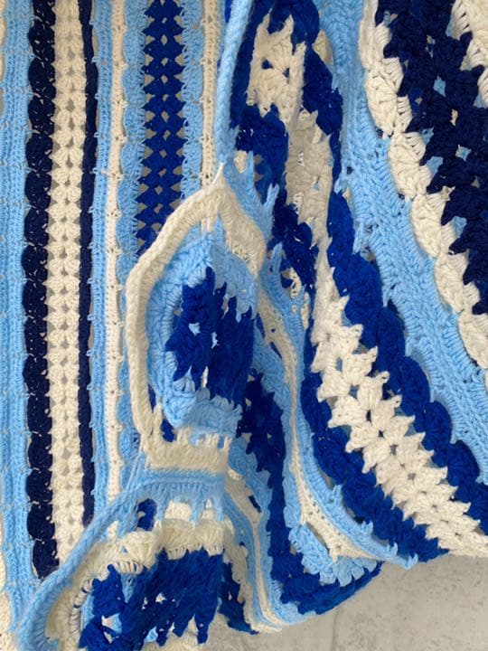 古着 ビンテージ 70s 夏 海 グラニー ブランケット 大判 キャンプ ラグ