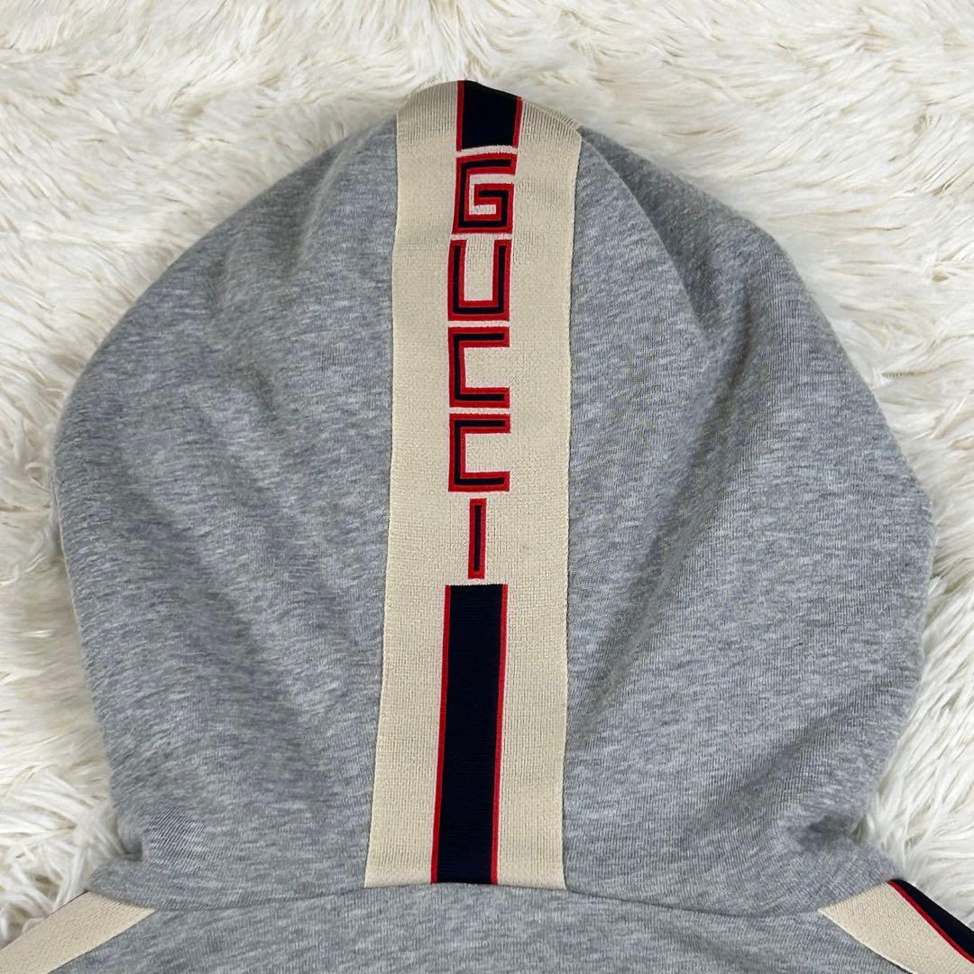【希少XL/極美品】グッチ サイドロゴテープ ジップパーカー グレー イタリア製