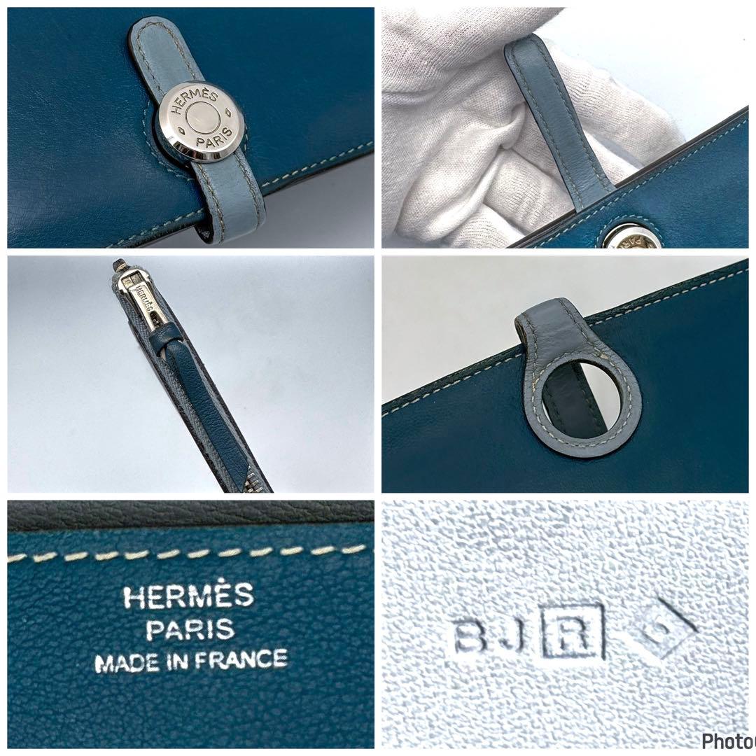 くま　エルメス✨ドゴン　GM デュオ✨ブルー　バイカラー✨二つ折り長財布