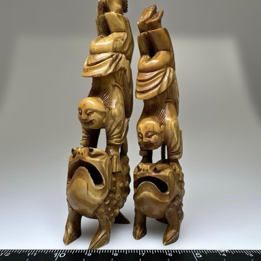 極上ガマ仙人置物一対　116g、高約11.5/10.5㎝　東Y8-0106☆2F
