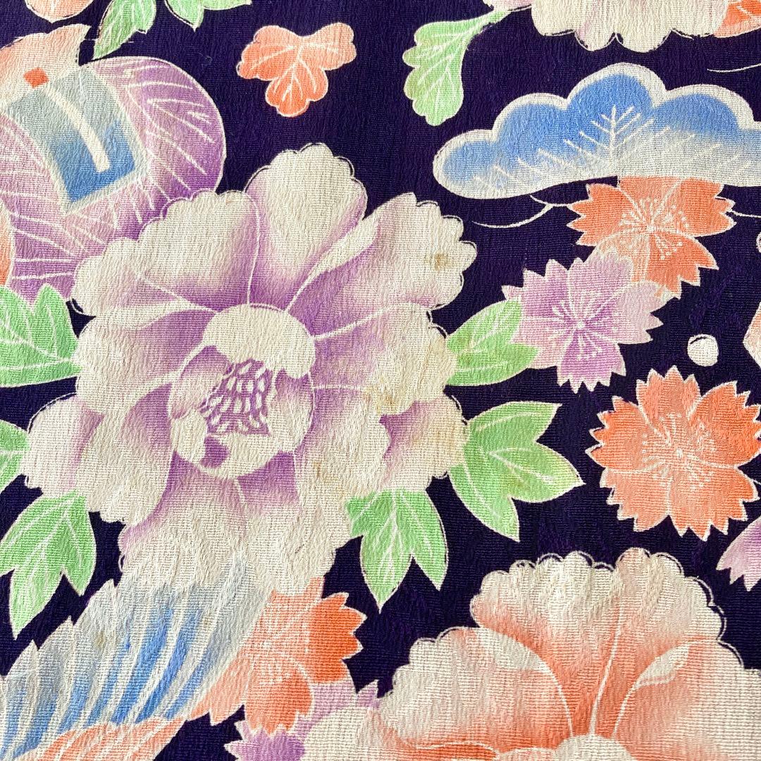 アンティーク　ちりめん　鶴　宝尽くし　女の子　子供着物　NO16