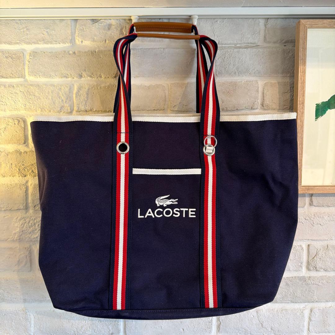 【美品】 LACOSTE/ラコステ キャンバス ラージ トートバッグ ポーチ付