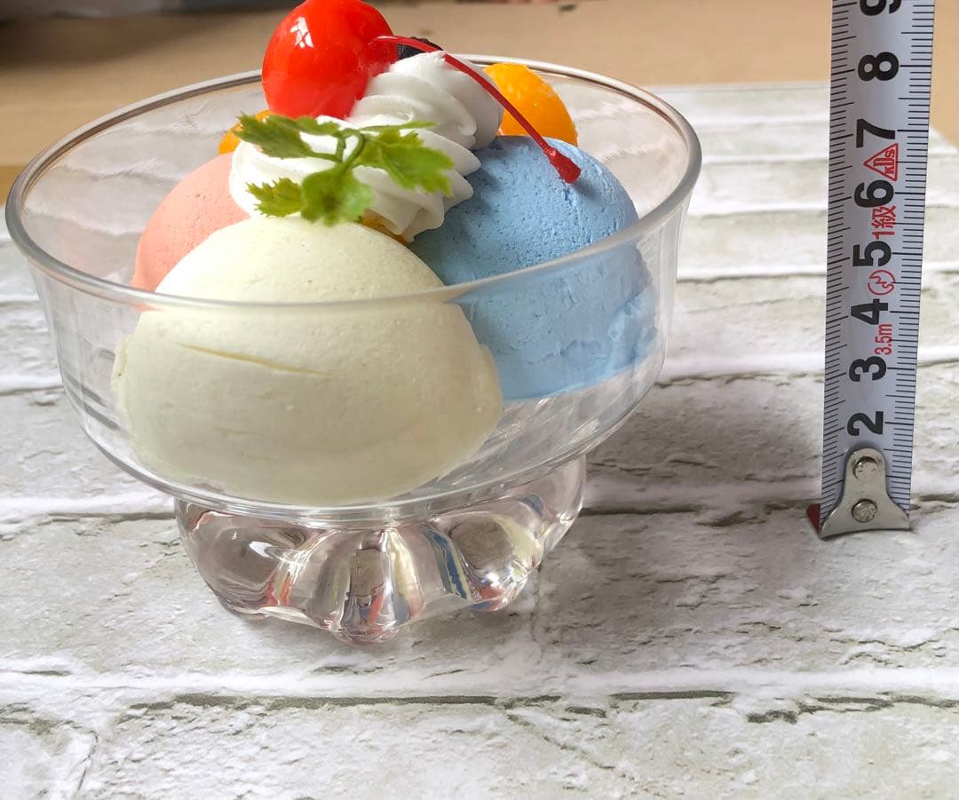 食品サンプル フルーツサンデー&ストロベリー&アイスクレープセット実物大です。