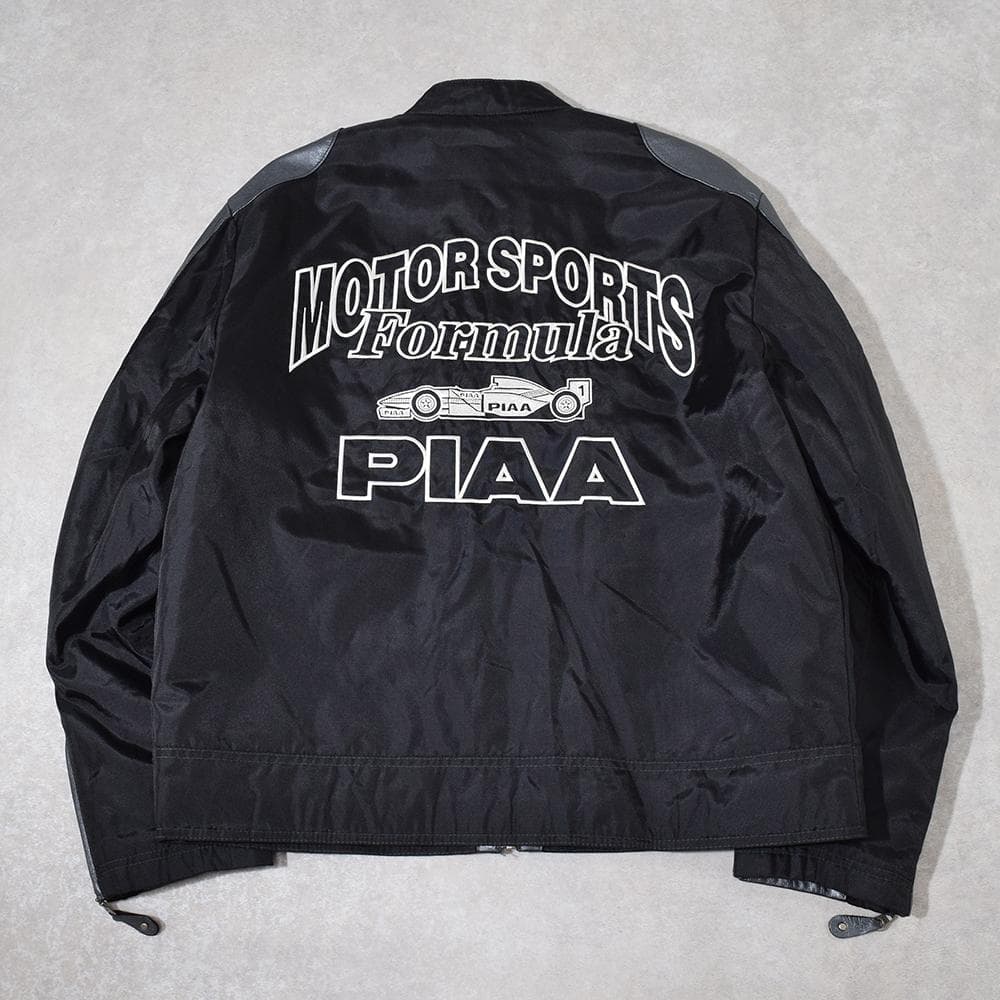 当時物 80s PIAA 中嶋悟 F1 刺繍 レザー レーシングジャケット 黒