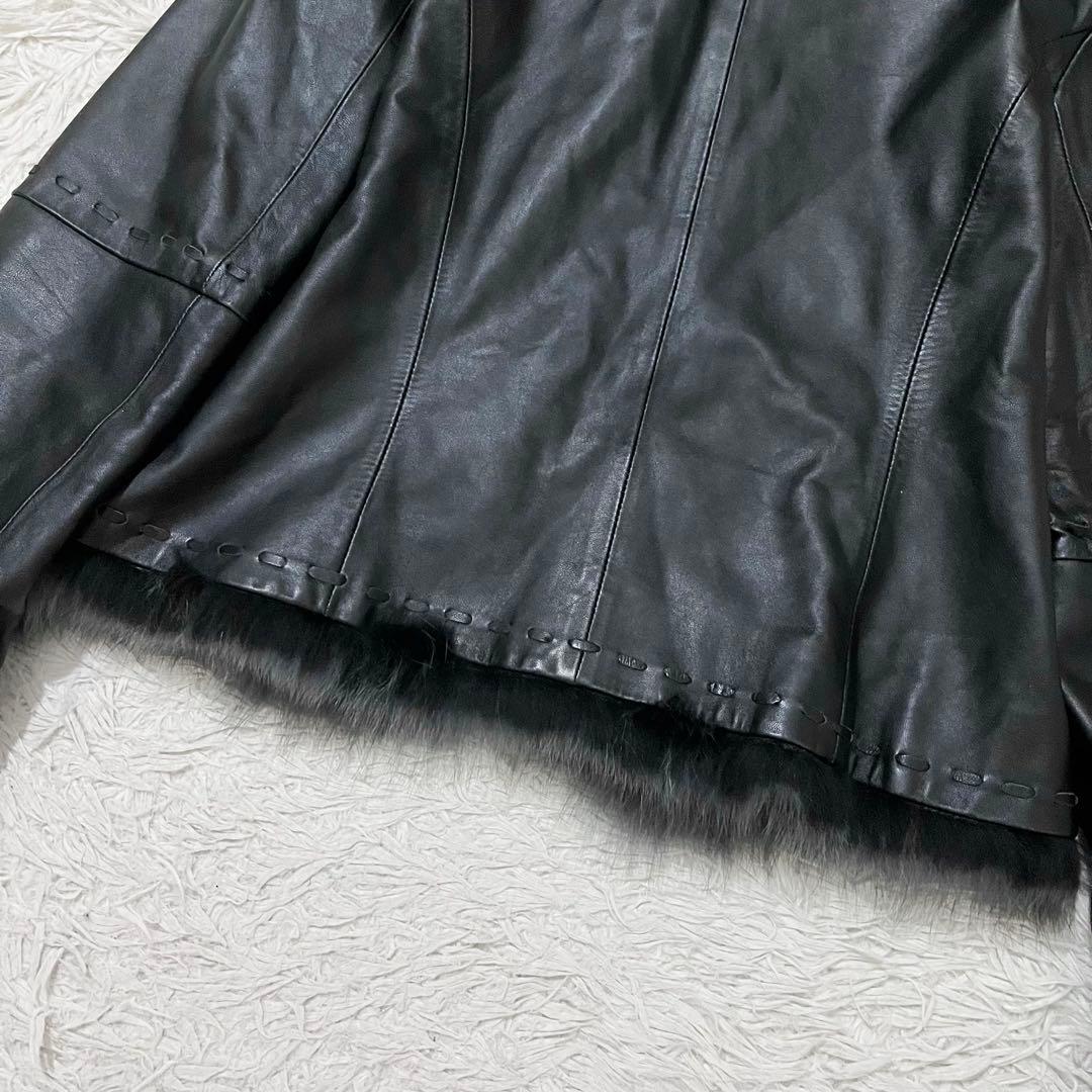 ✨美品✨バルマン　ラムレザージャケット　フォックスファー　裏地総柄　11 Ｌ　黒