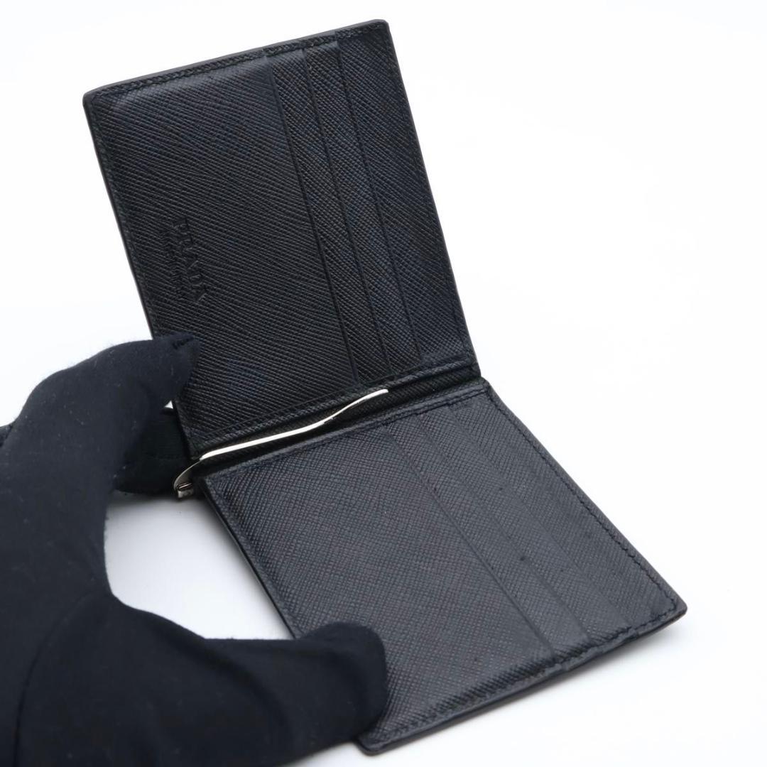 【極美品】PRADA マネークリップ　メタルロゴ　サフィアーノレザー　黒