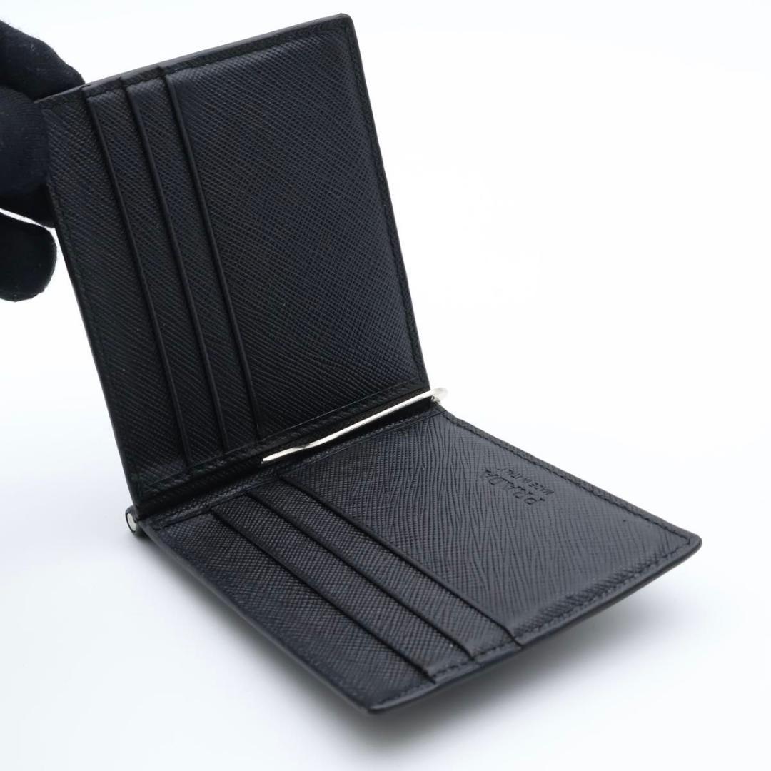 【極美品】PRADA マネークリップ　メタルロゴ　サフィアーノレザー　黒