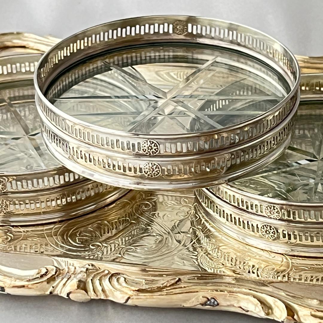 【Webster】 【純銀 / ガラス】紋章のコースター 6枚 スターリング