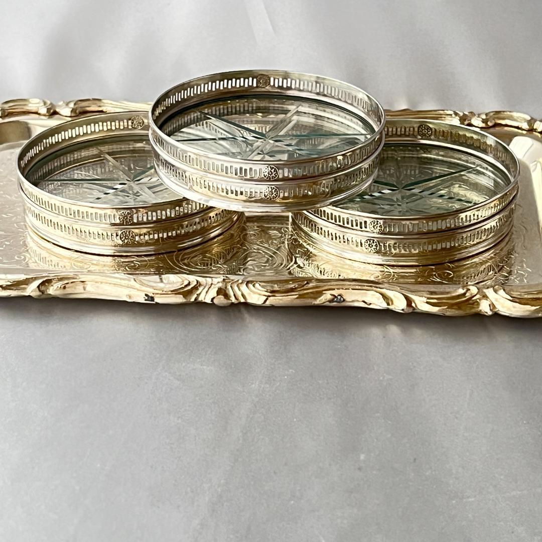 【Webster】 【純銀 / ガラス】紋章のコースター 6枚 スターリング