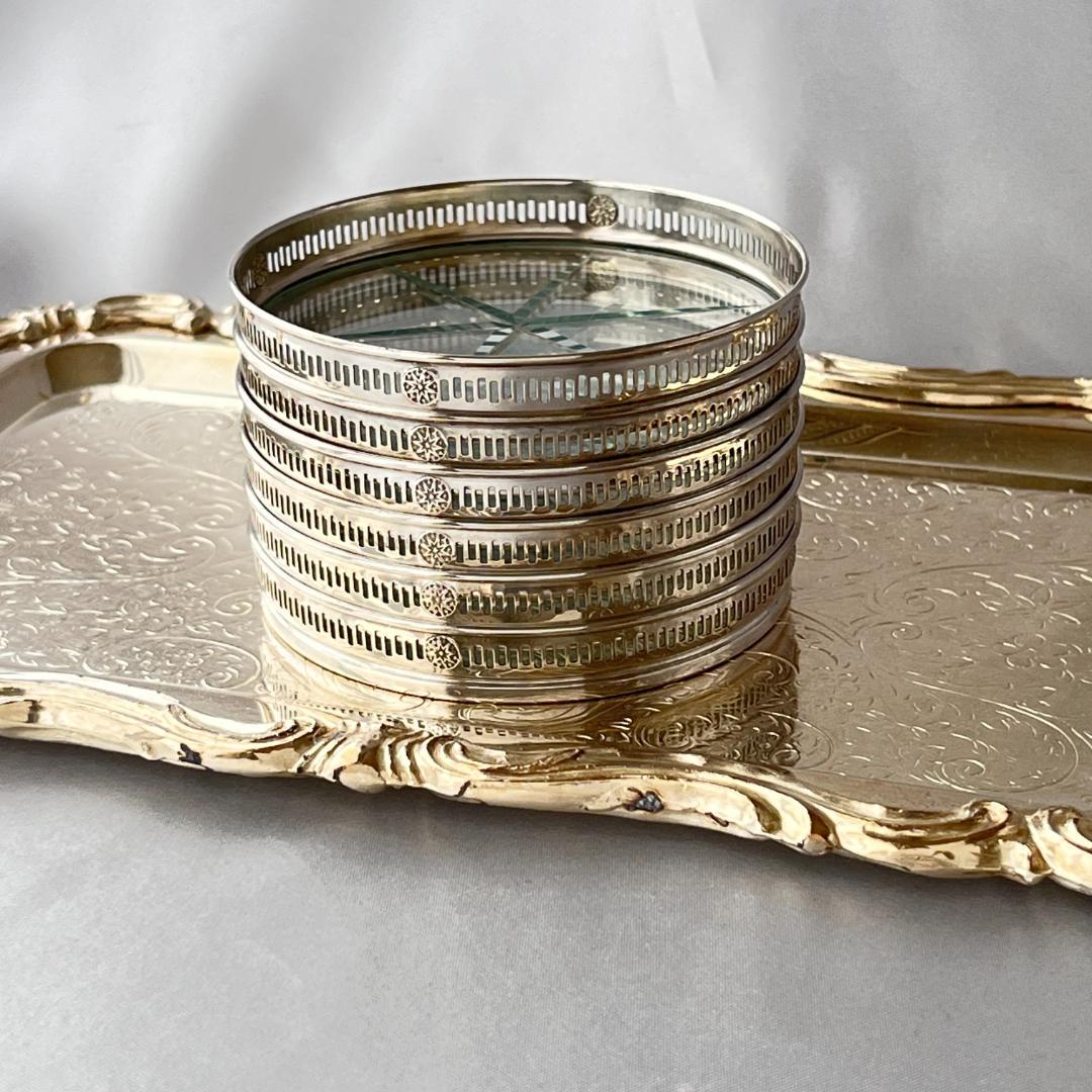 【Webster】 【純銀 / ガラス】紋章のコースター 6枚 スターリング