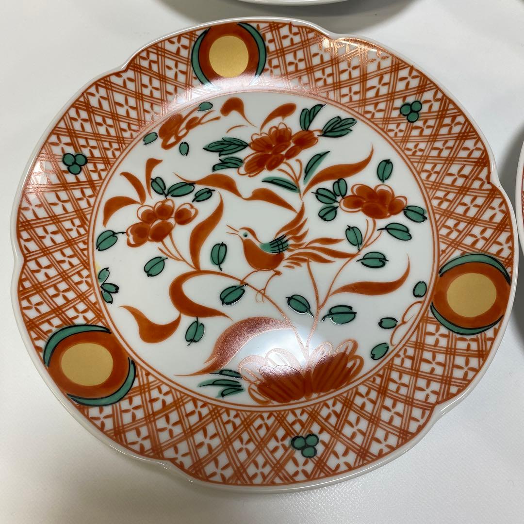 たち吉　花鳥　呉須　赤絵　金彩　丸　中皿　5枚セット　丸紋 初節句　【希少品】