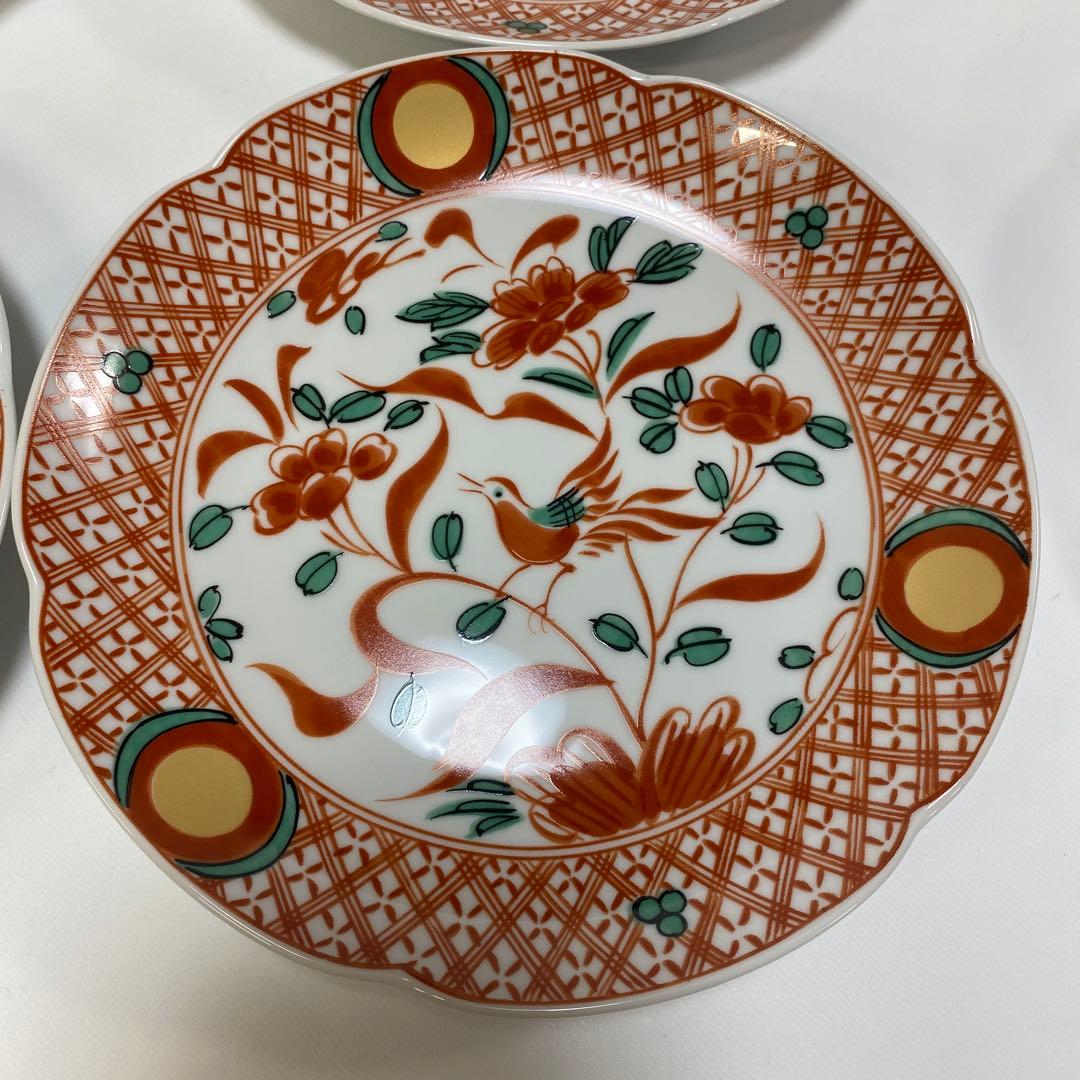 たち吉　花鳥　呉須　赤絵　金彩　丸　中皿　5枚セット　丸紋 初節句　【希少品】