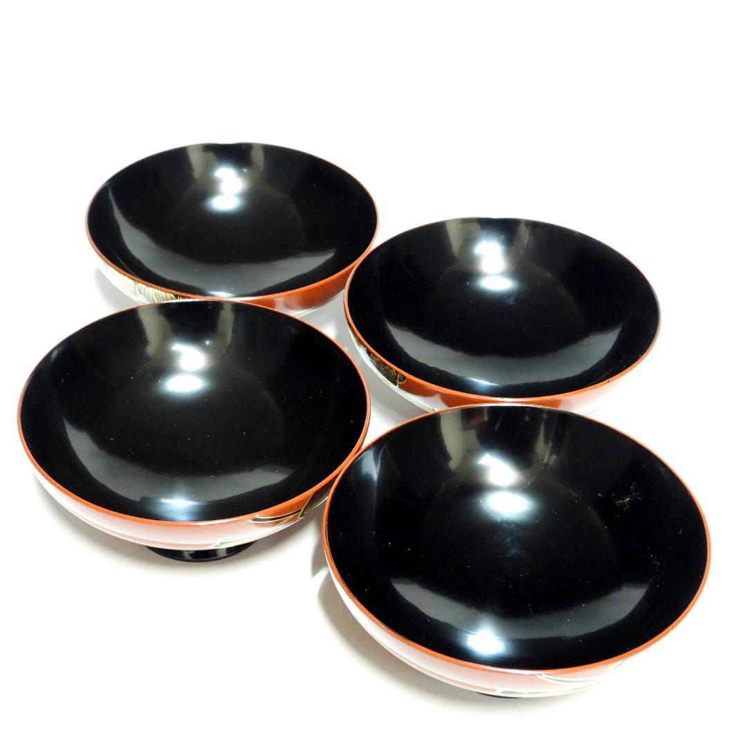 漆器　輪島塗　金蒔絵牡丹　木製　蓋付椀　お煮物椀　吸物椀　4客 共箱