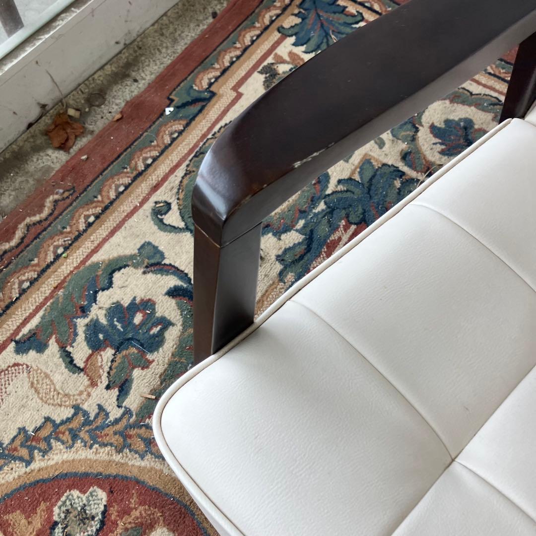 北欧レトロ 木製フレーム アームチェア 二人掛けソファー ロビーチェア ホワイト