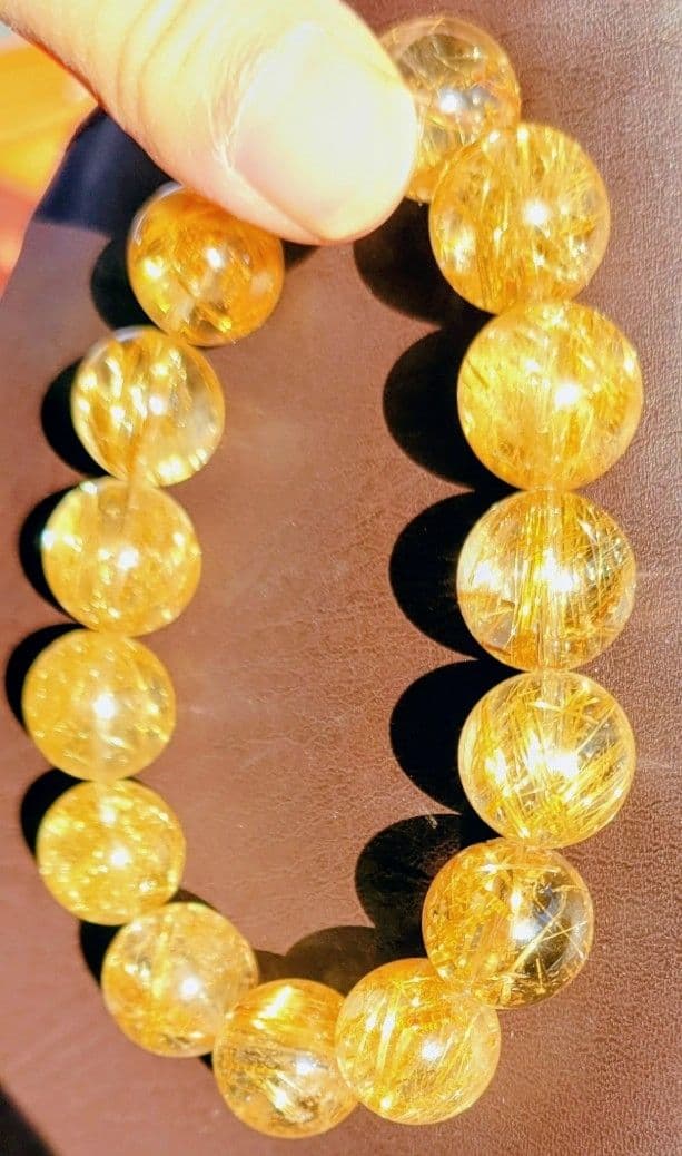 月末特価！高品質！ゴールドタイチンルチルクォーツ大玉15㎜玉！ブレスレット