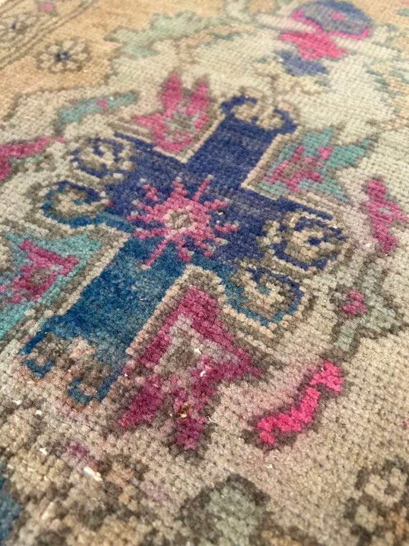 トライバルデザイン ウールラグ 約50×103cm ヴィンテージラグ