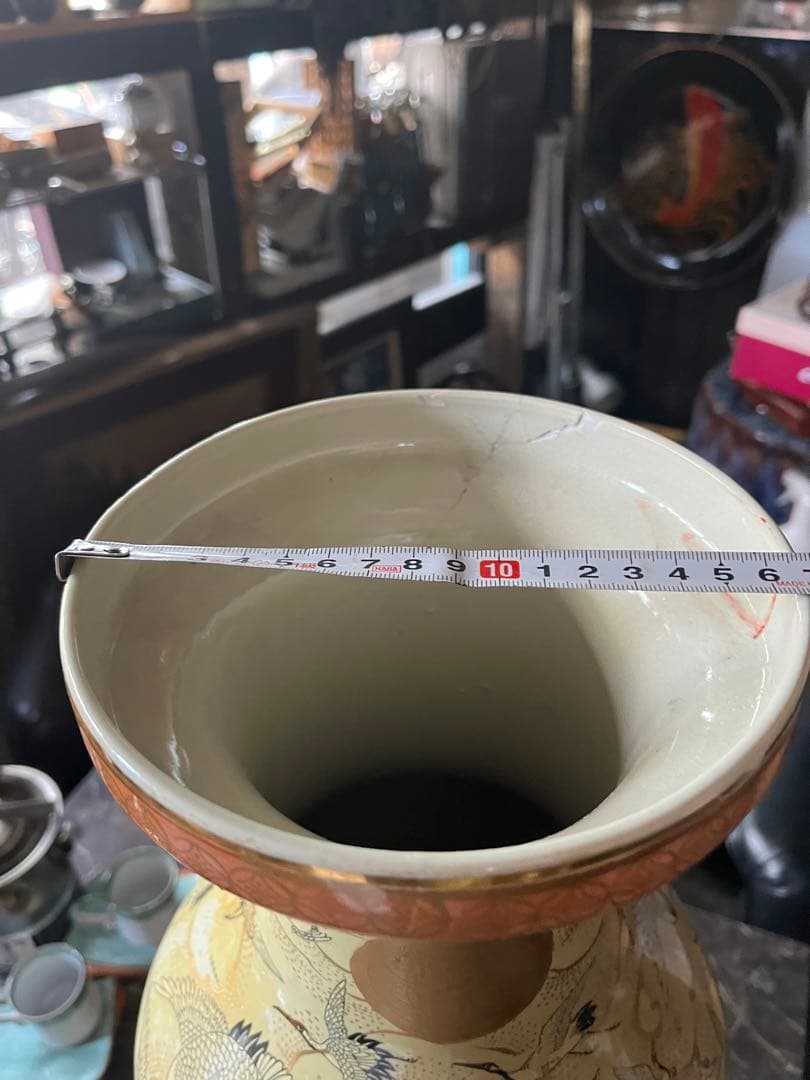 薩摩焼 、金襴手 郡鶴花鳥図花瓶 約60飾壷 花器 細密絵付 コレクター収蔵品
