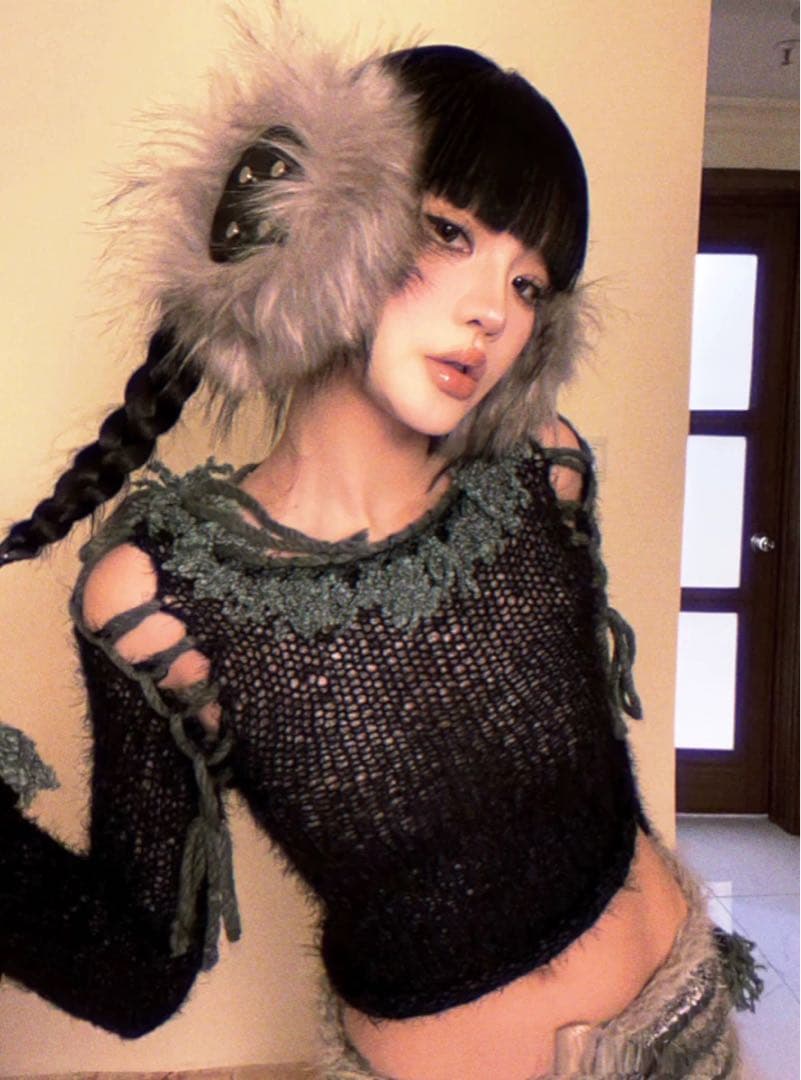 即購可　完売FUZZYKON 灰色　y2kファーイヤーマフ　耳当て