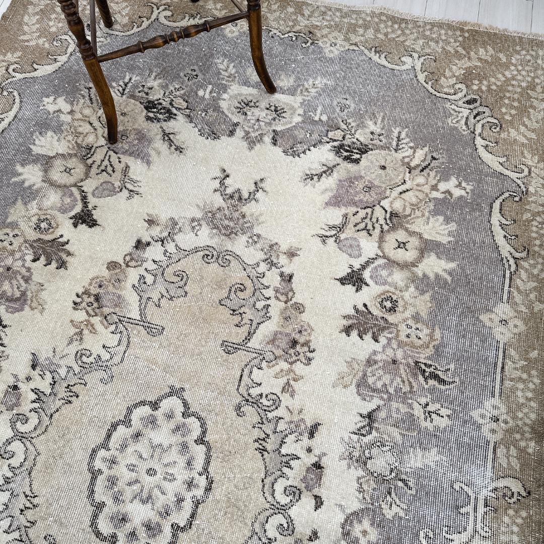 トルコ ヴィンテージラグ A118 超大判 定番 レア ベージュ カーキ グレー