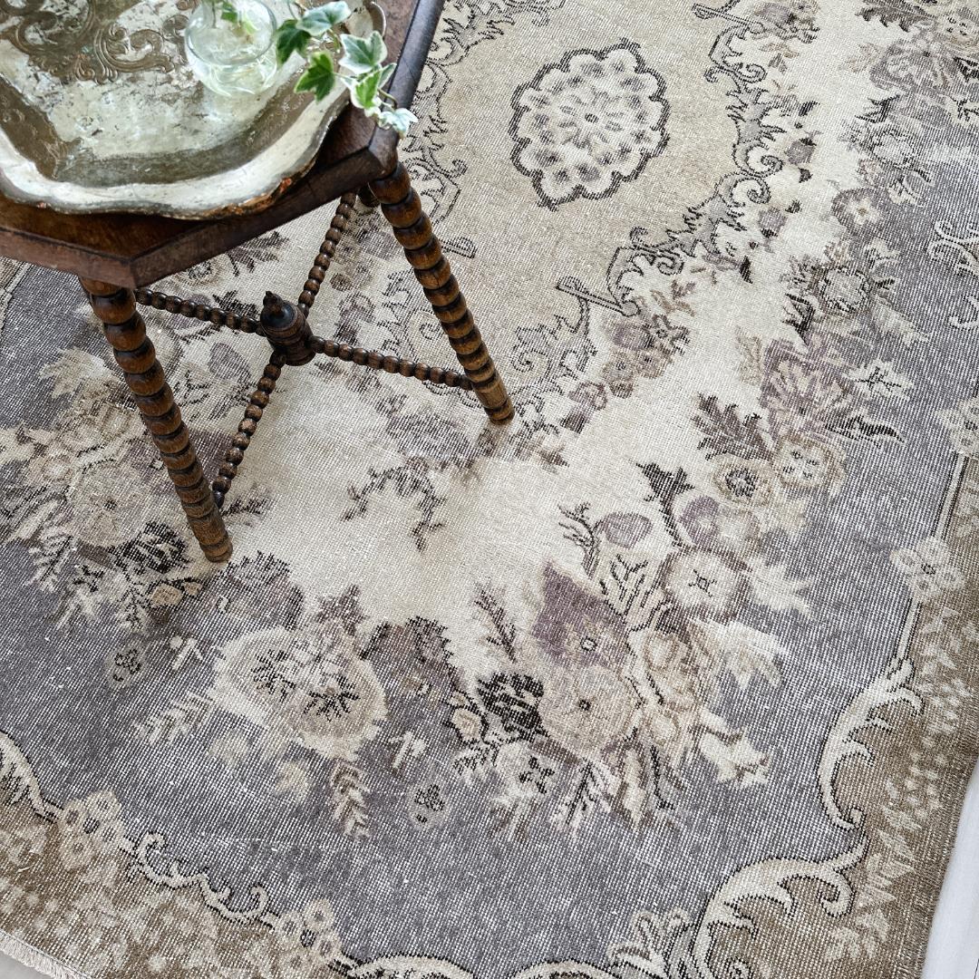 トルコ ヴィンテージラグ A118 超大判 定番 レア ベージュ カーキ グレー