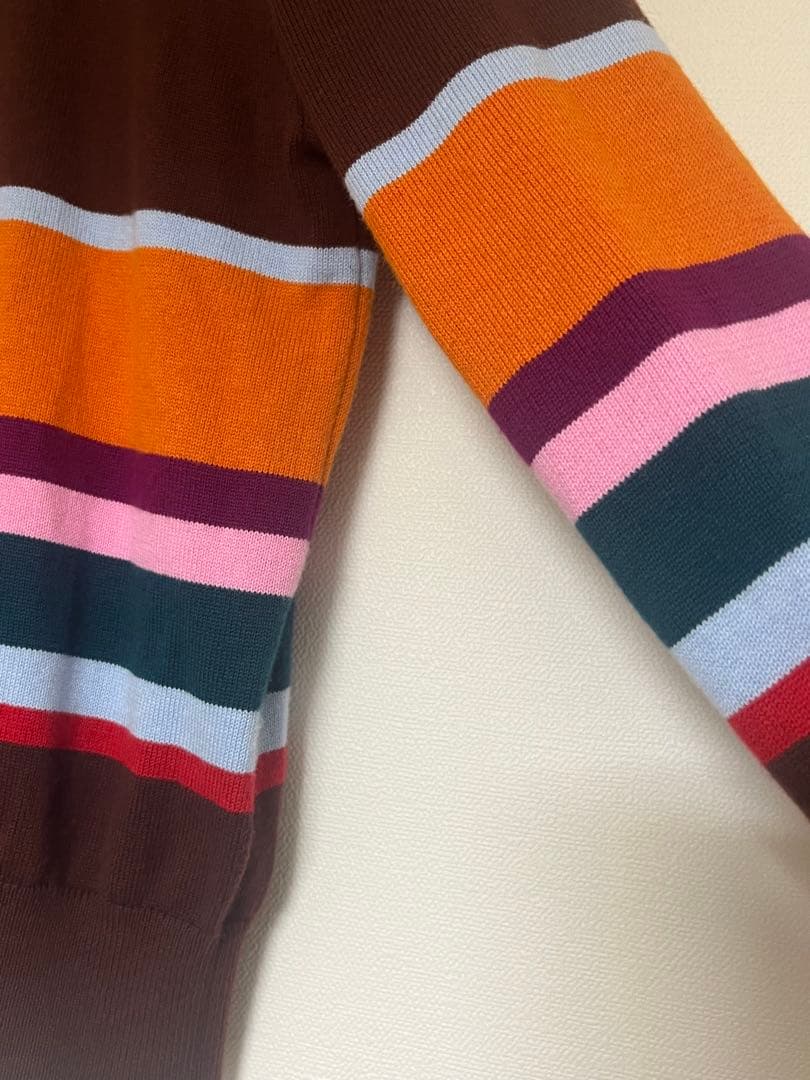 キャバン　コットンカシミヤ マルチボーダークルーネックプルオーバー　ブラウン系